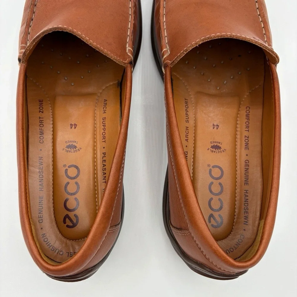 ECCO Classic Moc Driving Loafer Mens 44 Vegtable Tanned Leather Boat Shoe Cognac
